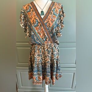 Womans size large Umgee mini dress paisley/floral print beach, resort wear